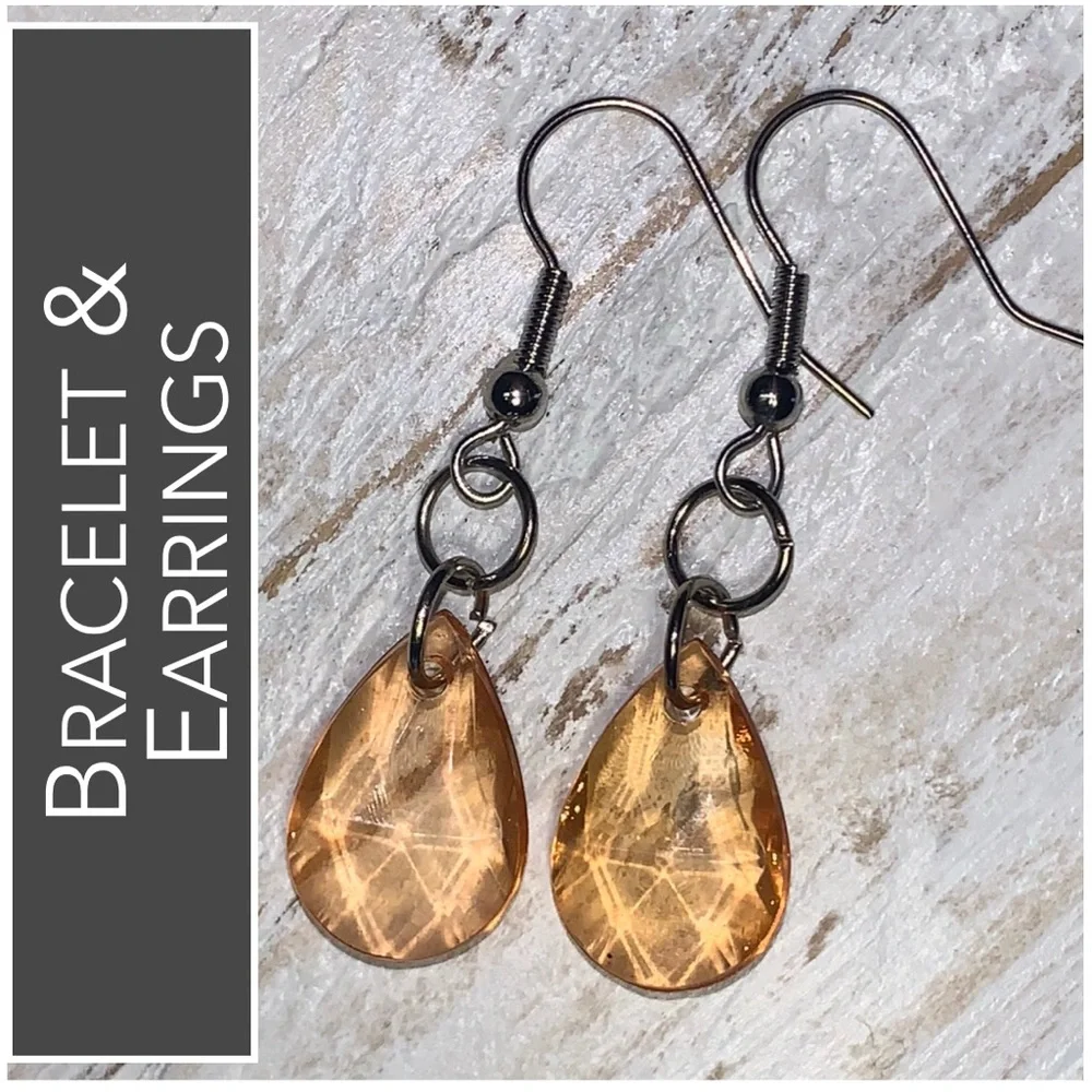 Earrings & Bangle Shades of Orange Wood Bangle & Orange Crystals Silver Earrings